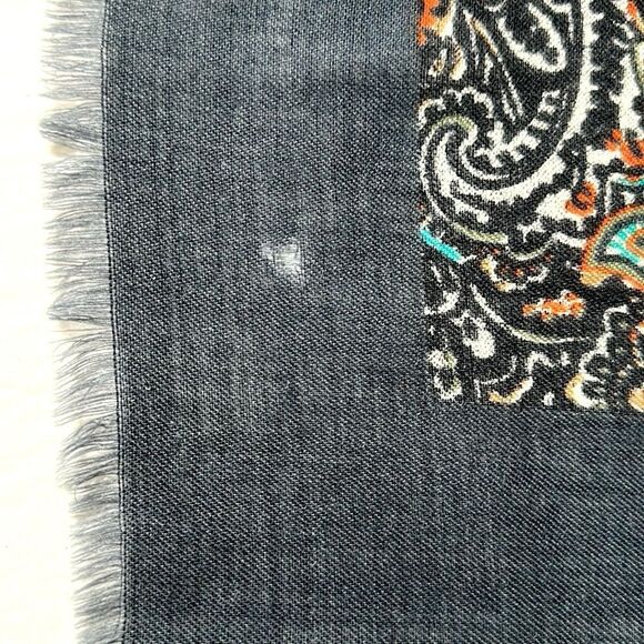 Vintage Ray Strauss Large Wool Square Scarf Shawl Gray Paisley Floral Italy - Picture 12 of 13